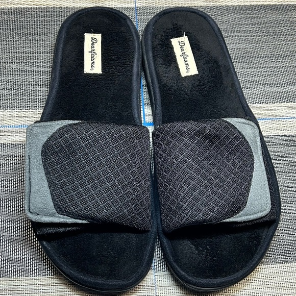 Dearfoams Men’s Easy Slip On Adjustable Slide Slippers 9-10 Medium Black - Picture 3 of 16